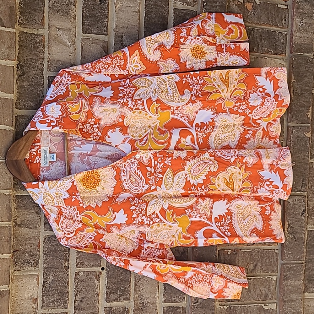Coldwater Creek Orange Paisley Floral Blouse Size 2X
